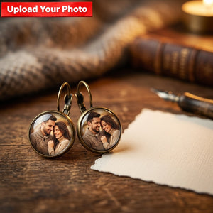 Personalized Photo Earrings – Vintage Round Crystal Drop Jewelry, Meaningful Keepsake Gift