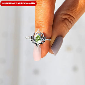 12 Months Personalized Birthstone Lotus Flower Ring - Gift For Her Women