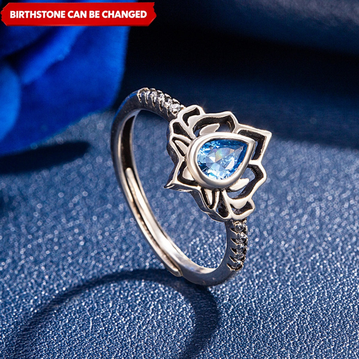 12 Months Personalized Birthstone Lotus Flower Ring - Gift For Her Women