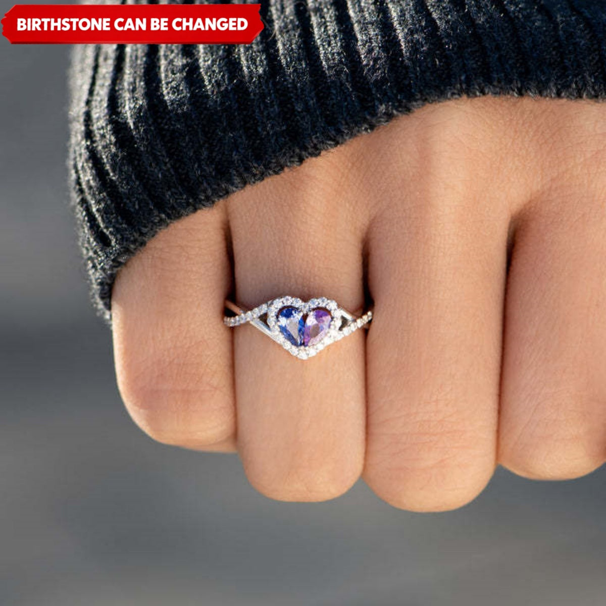 Mother & Daughter Dual Water Teardrop Birthstone Heart Ring Personalized Birthstone Jewelry