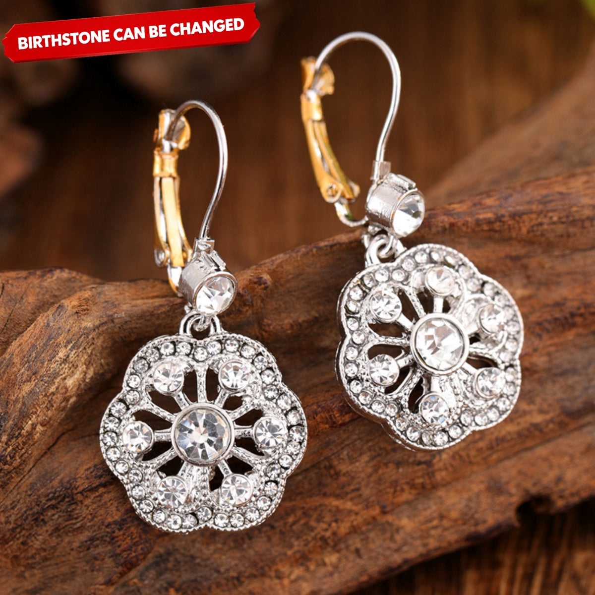 Vintage Crystal Mandala Rhinestone Personalized Birthstone Dangle Drop Earrings
