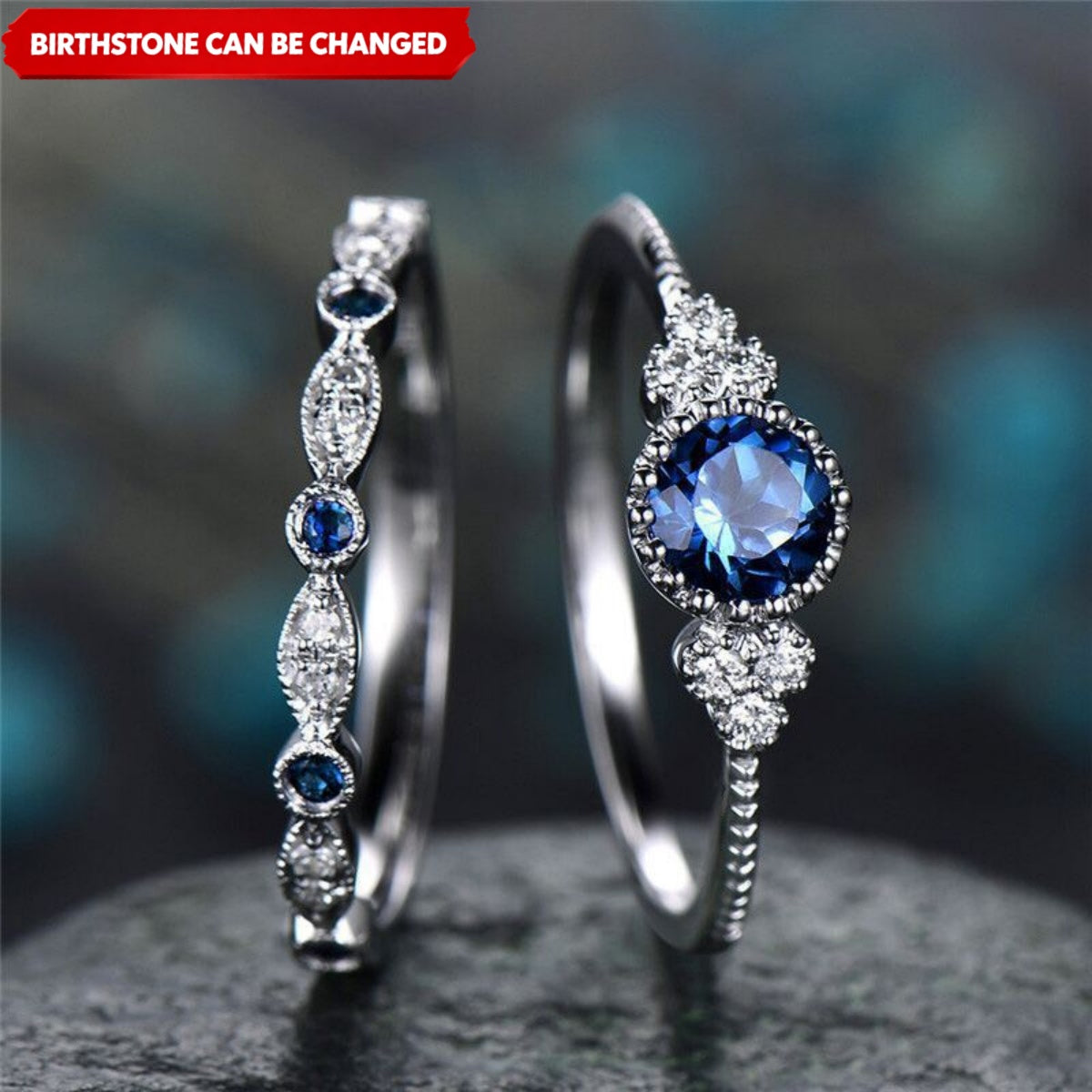Elegant Stacking Personalized Birthstone Rings, Gift For Women Grandma Mom