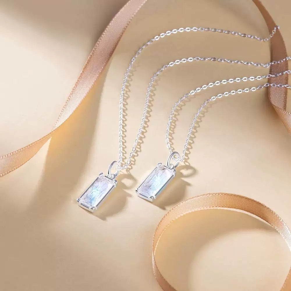 HOPE LOVE SHINE New Beginnings Delicate Rainbow Moonstone Sterling Silver Necklace Teardrop Gemstone Drop Jewelry Gift
