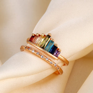 Dainty Rainbow Ring Wedding Band Baguette Cut Birthstone Gemstone Ring Jewelry Gift For Her