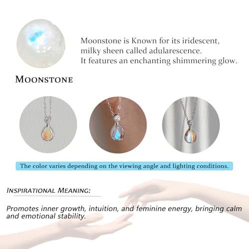 HOPE LOVE SHINE New Beginnings Delicate Rainbow Moonstone Sterling Silver Necklace Teardrop Gemstone Drop Jewelry Gift