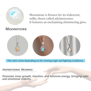 HOPE LOVE SHINE New Beginnings Delicate Rainbow Moonstone Sterling Silver Necklace Teardrop Gemstone Drop Jewelry Gift