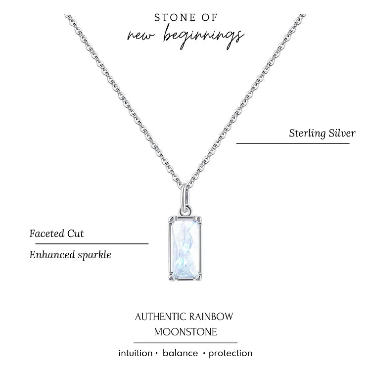 HOPE LOVE SHINE New Beginnings Delicate Rainbow Moonstone Sterling Silver Necklace Teardrop Gemstone Drop Jewelry Gift
