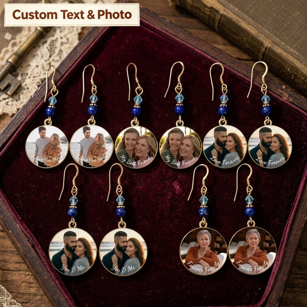 Personalized "You & Me" Photo Earrings – Custom Round Disc Keepsake Jewelry Anniversary Gift for Her
