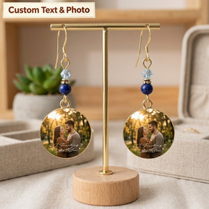 Personalized "You & Me" Photo Earrings – Custom Round Disc Keepsake Jewelry Anniversary Gift for Her