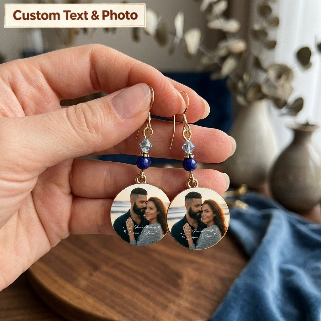 Personalized "You & Me" Photo Earrings – Custom Round Disc Keepsake Jewelry Anniversary Gift for Her