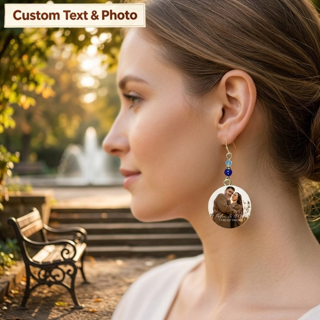 Personalized "You & Me" Photo Earrings – Custom Round Disc Keepsake Jewelry Anniversary Gift for Her