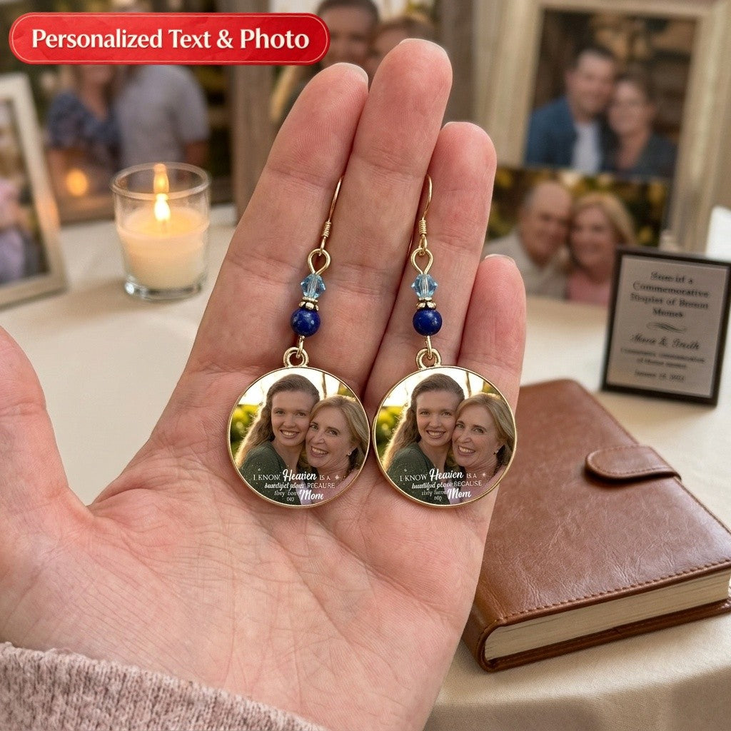 Personalized Photo Keepsake Earrings – Round Disc Jewelry for Mom, Daughter, Sister, Wife, or Best Friend