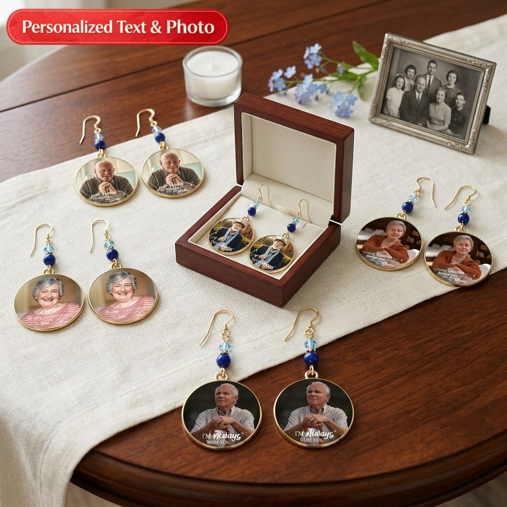 Personalized Photo Keepsake Earrings – Round Disc Jewelry for Mom, Daughter, Sister, Wife, or Best Friend