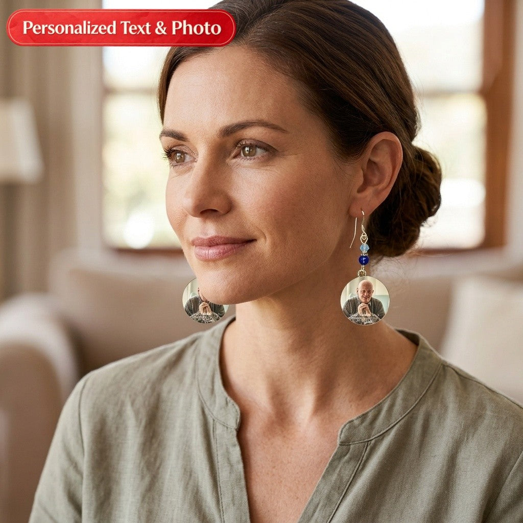 Personalized Photo Keepsake Earrings – Round Disc Jewelry for Mom, Daughter, Sister, Wife, or Best Friend