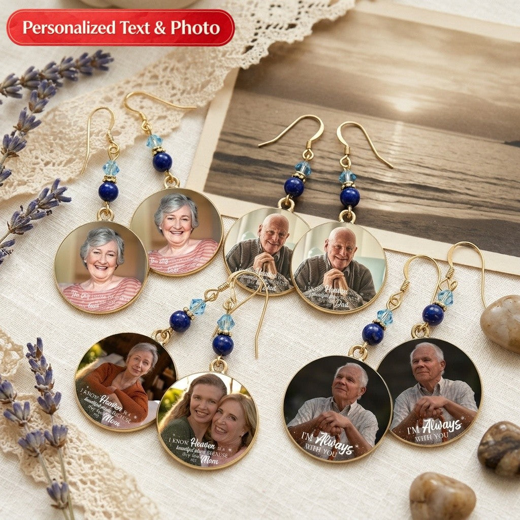 Personalized Photo Keepsake Earrings – Round Disc Jewelry for Mom, Daughter, Sister, Wife, or Best Friend