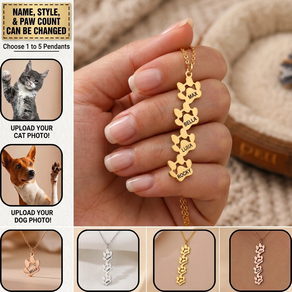 Carry Them With You - Personalized Paw Print Name Necklace Pet Lover Gift for Her