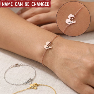 Personalized Heart Paw Print Bracelet - Custom Pet Name Keepsake Jewelry Meaningful Gift for Pet Lovers