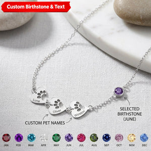 Personalized Heart Paw Print Birthstone Necklace - Custom Pet Name Jewelry Stainless Steel Gift for Pet Lovers