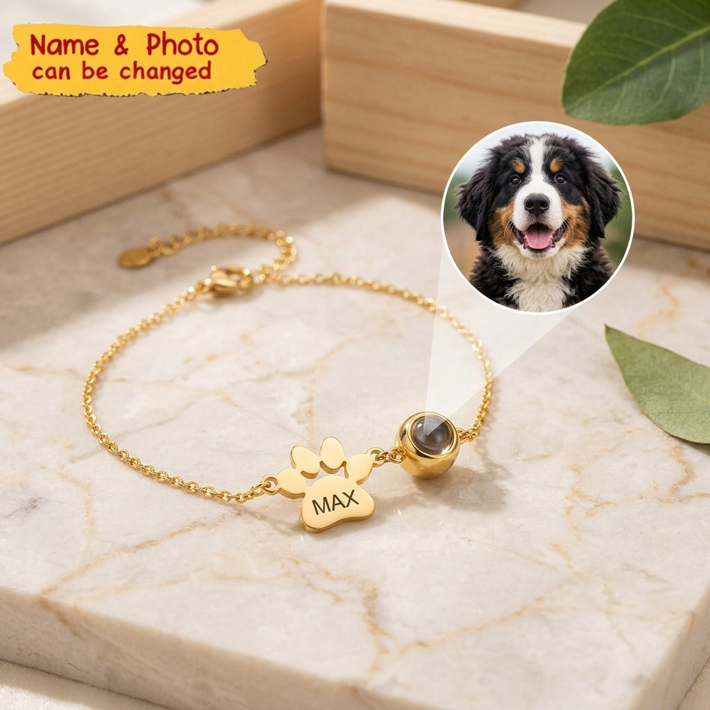 Personalized Pet Photo Projection Bracelet - Custom Pet Name Dog & Cat Keepsake Jewelry Gift