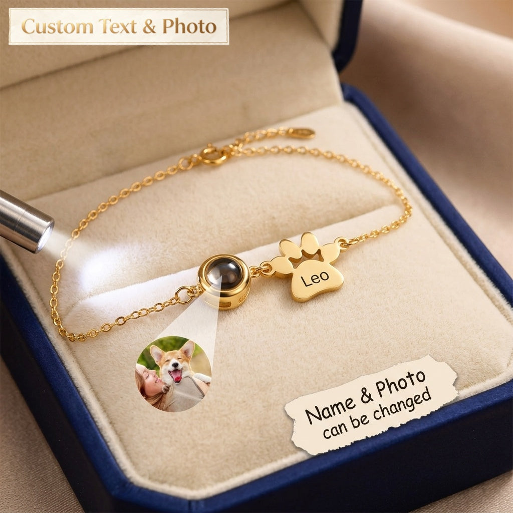 Personalized Pet Photo Projection Bracelet - Custom Pet Name Dog & Cat Keepsake Jewelry Gift