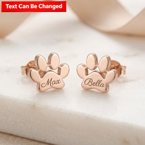 Personalized Paw Print Name Earrings - Engraved Pet Name Studs, Minimalist Gift for Pet Lovers