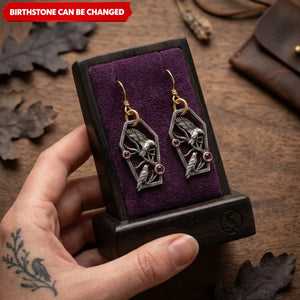 Personalized Double Raven Birthstone Earrings – Vintage Gothic Coffin Drop Jewelry, Halloween Gift for Her