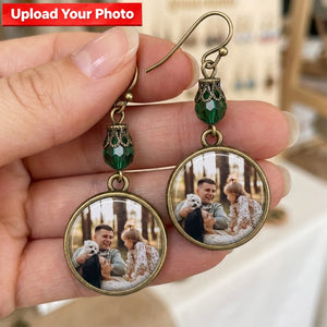 Personalized Photo Drop Earrings – Vintage Round Disc Keepsake Jewelry, Meaningful Gift for Mom & Family