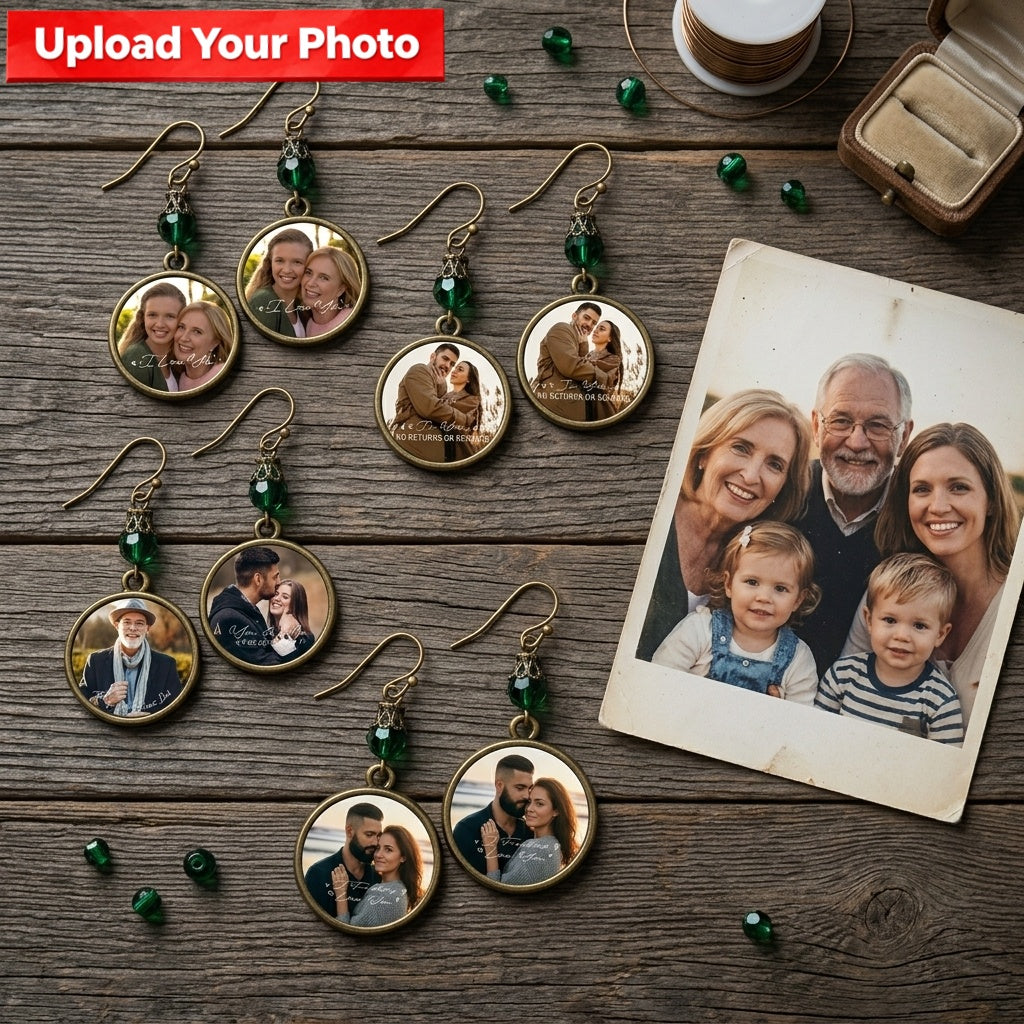 Personalized "You & Me" Photo Drop Earrings - Custom Round Disc Keepsake Jewelry Anniversary Gift for Her, Mom