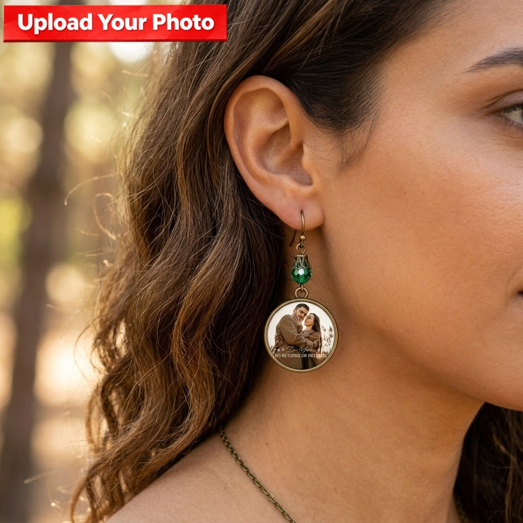 Personalized "You & Me" Photo Drop Earrings - Custom Round Disc Keepsake Jewelry Anniversary Gift for Her, Mom