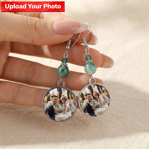 Personalized Photo Drop Earrings – Vintage Round Disc Keepsake Jewelry, Gift for Mom & Family