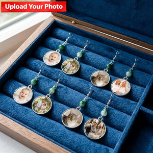 Personalized Photo Drop Earrings – Vintage Round Disc Keepsake Jewelry, Gift for Mom & Family
