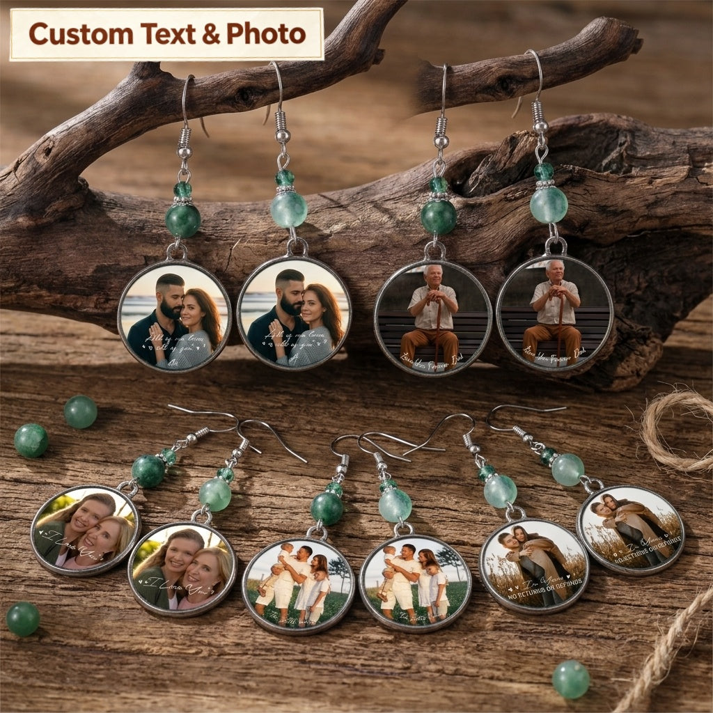 Personalized "You & Me" Photo Drop Earrings – Custom Round Disc Keepsake Jewelry Anniversary Gift for Her