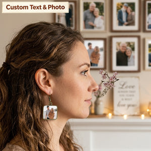 Personalized Photo Square Drop Earrings – Vintage Keepsake Jewelry, Meaningful Gift for Mom, Wife & Family