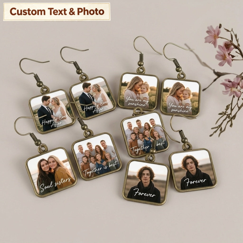 Personalized "You & Me" Photo Earrings - Custom Square Keepsake Jewelry Anniversary Gift for Her