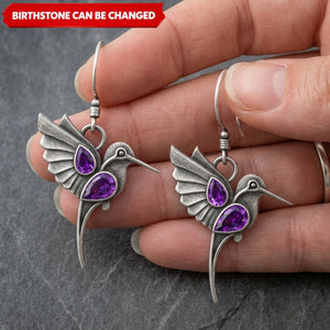Custom Birthstone Hummingbird Earrings – Vintage Bohemian Copper Dangle Jewelry for Her