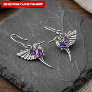 Custom Birthstone Hummingbird Earrings – Vintage Bohemian Copper Dangle Jewelry for Her
