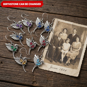 Custom Birthstone Hummingbird Earrings – Vintage Bohemian Copper Dangle Jewelry for Her