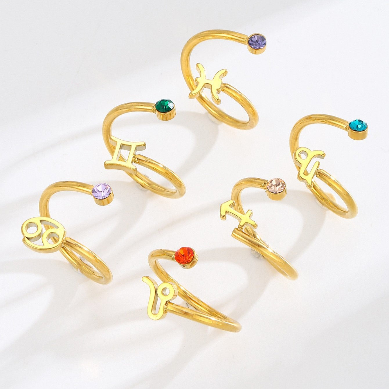 Personalized 12 Zodiac Constellation Ring Adjustable Horoscope Rings Birthstone Constellations Jewelry