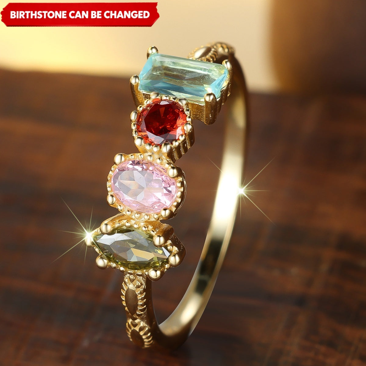 Multiple Birthstones Personalized Ring Vintage Milgrain Stones Grandma Mom Family Rings