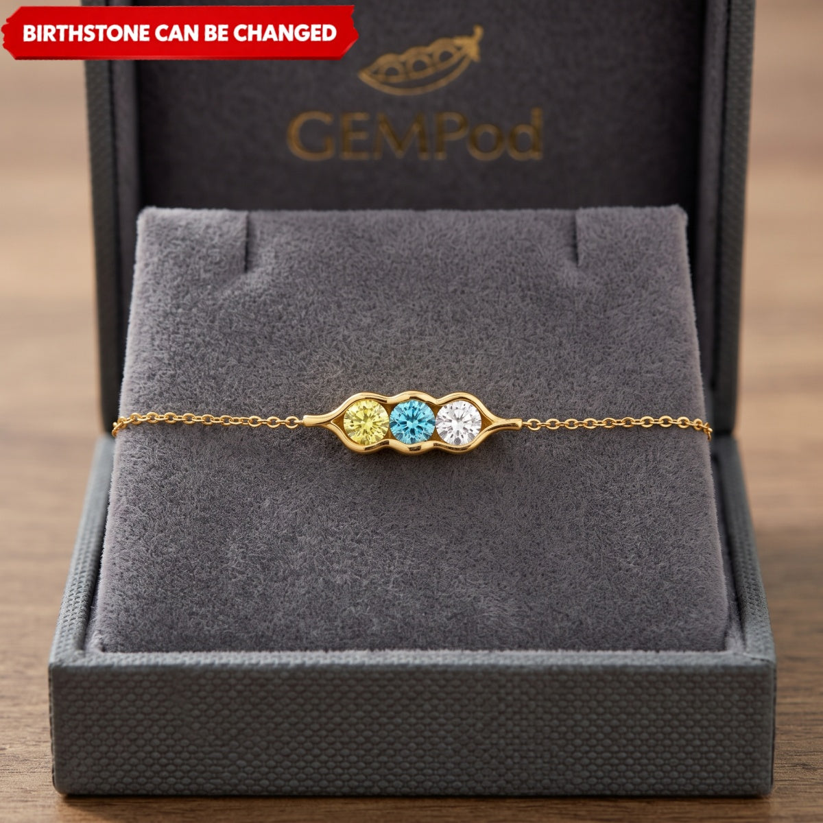 Peas in a 2-6 Birthstone Pea Personalized Bracelet