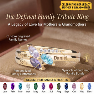 Dainty Gold Leaf Personalized Birthstone Ring - Mother Grandma Family Ring Gift