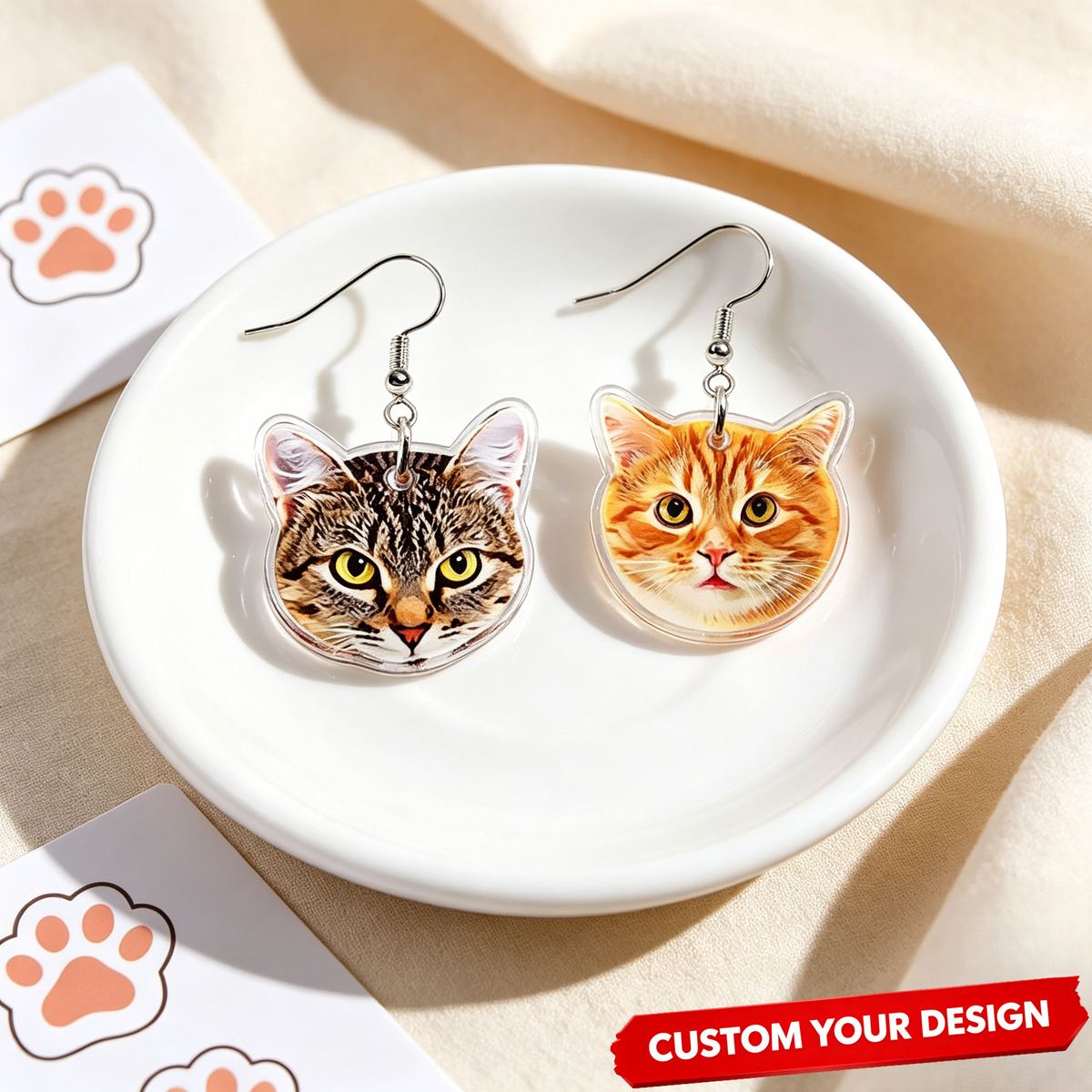 Custom Photo Keepsake Pet Portrait Personalized Acrylic Earrings Lightweight Durable Jewelry For Pet Lover