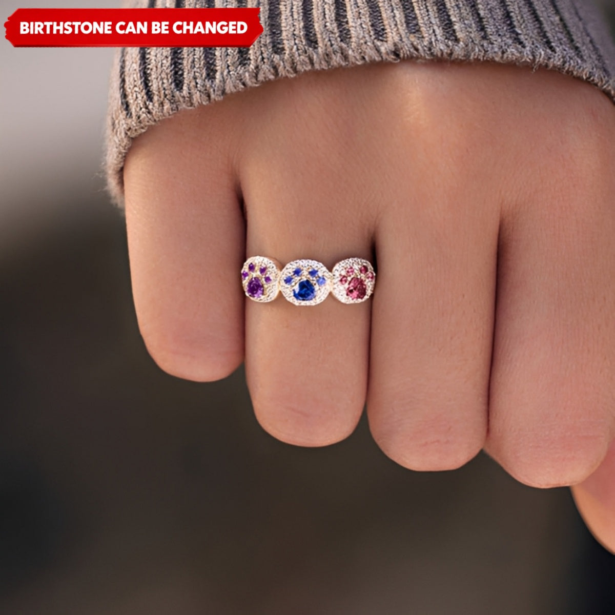 Proud Dog Mom 1–5 Paw Personalized Birthstone Custom Ring