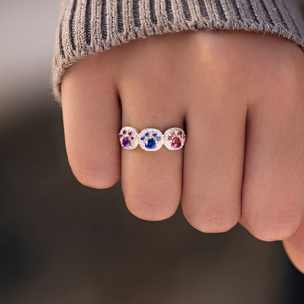 Proud Dog Mom 1–5 Paw Personalized Birthstone Custom Ring