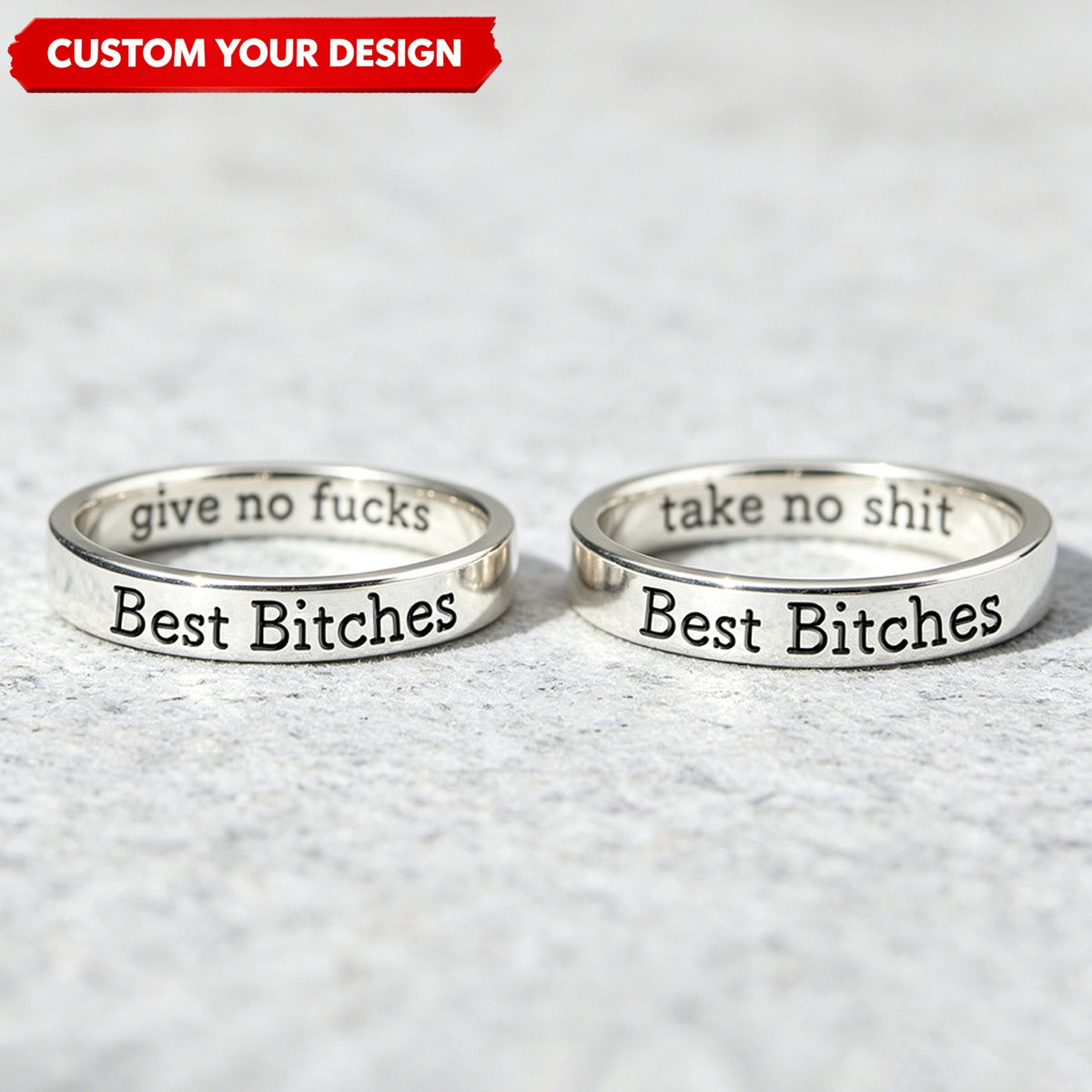 Be Kind...Of A Bi♥ch Mantra Ring Personalized Engraved Name Rings