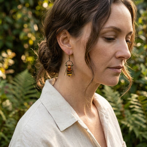 Vintage Amber Bee Drop Earrings – Nature-Inspired Bohemian Jewelry, Unique Gift for Her