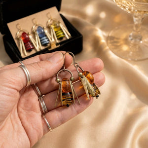 Vintage Amber Bee Drop Earrings – Nature-Inspired Bohemian Jewelry, Unique Gift for Her