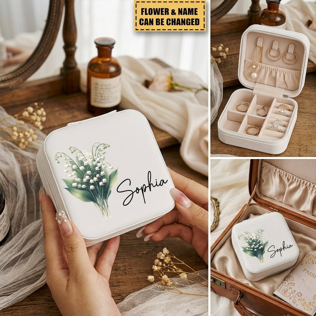 Custom Name & Preserved Flower Jewelry Keepsake Box – Birthday/Christmas Gift for Mom, Wife, Bridesmaid