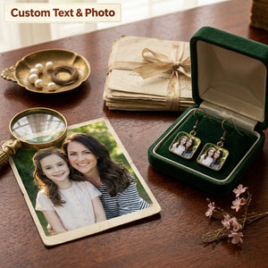 Personalized Photo Square Drop Earrings – Vintage Keepsake Jewelry, Meaningful Gift for Mom, Wife & Family