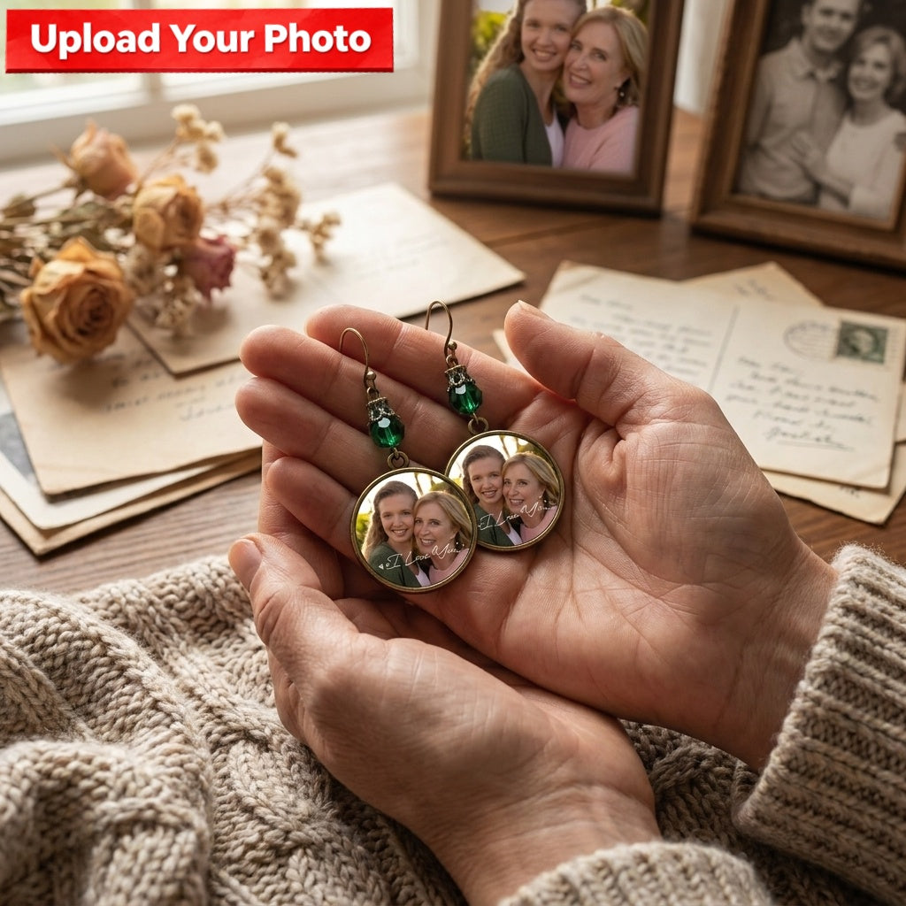 Personalized "You & Me" Photo Drop Earrings - Custom Round Disc Keepsake Jewelry Anniversary Gift for Her, Mom